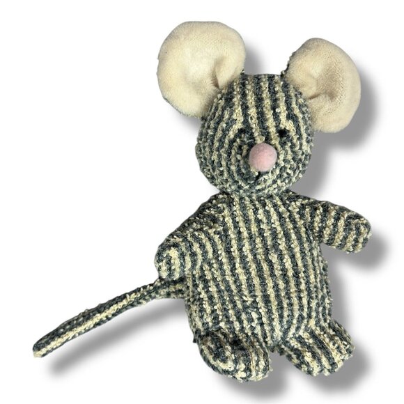 Vtg Russ Berrie Home Buddies Striped Gray Cream Mouse 7" Beanbag Terry Cloth - Picture 1 of 7